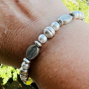 Sterling Silver Beaded 7 3/4 Bracelet with Engraved Charms